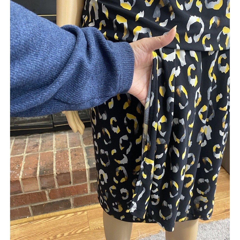 Nine West Black/Yellow Maize Combo Cowlneck Print Stretch Jersey Dress Size 10 - Picture 12 of 16